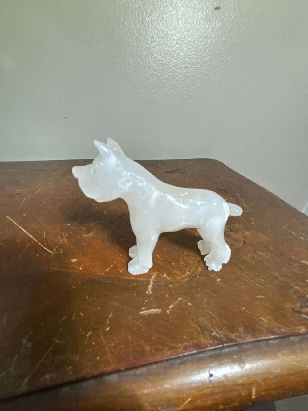 Hand Carved White Onyx Stone Dog Figurine Sculpture